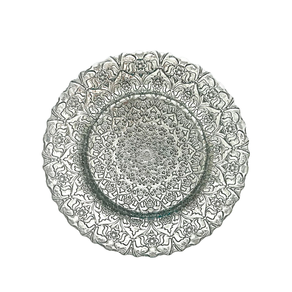 Silver Floral Design Charger Plate