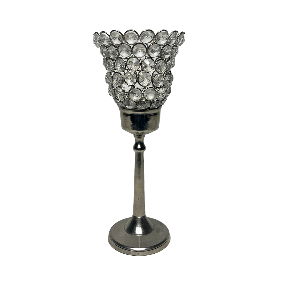 Silver Candle Holder With Crystals Small