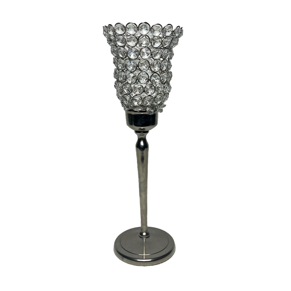 Silver Candle Holder With Crystals Medium