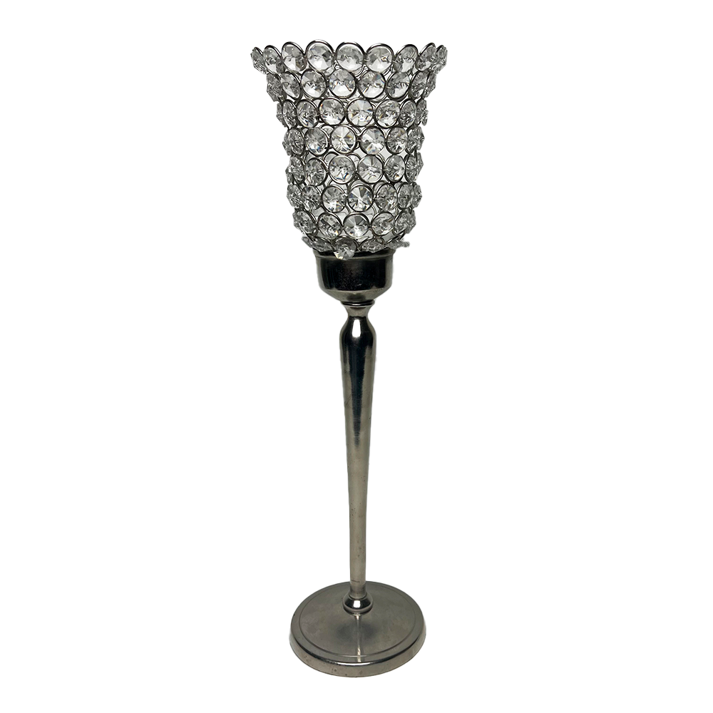 Silver Candle Holder With Crystals Large